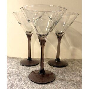 3 Purple Tulip Stemmed Martini Glasses Nice Wt.  7" Tall  # 3118